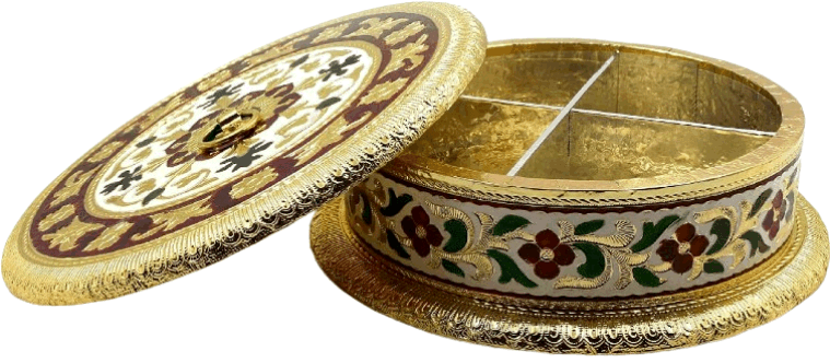 Round Dry Fruit and Mukhwas Box: Artistic-wooden-multicolour